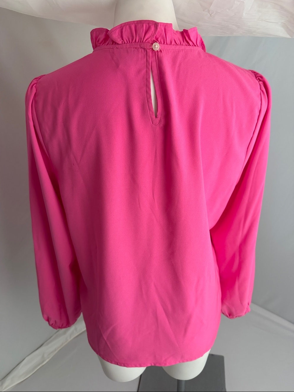 J. Crew neon tulip pink ruffle neck long sleeve high neck blouse - Picture 4 of 11
